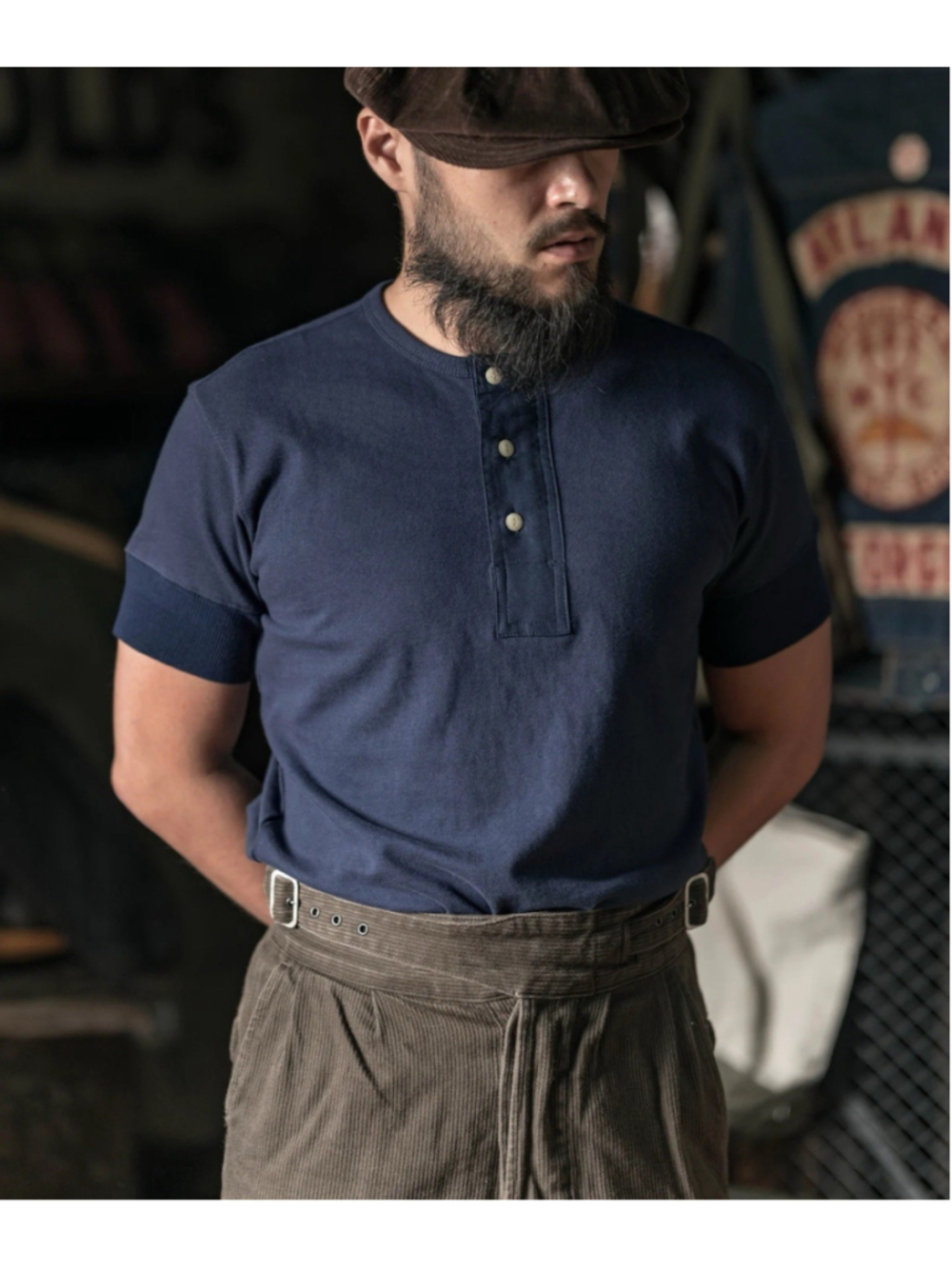 Vintage 50s Style T Shirt Henley 100% Cotton Knit Sleeves Bronson Mfg L